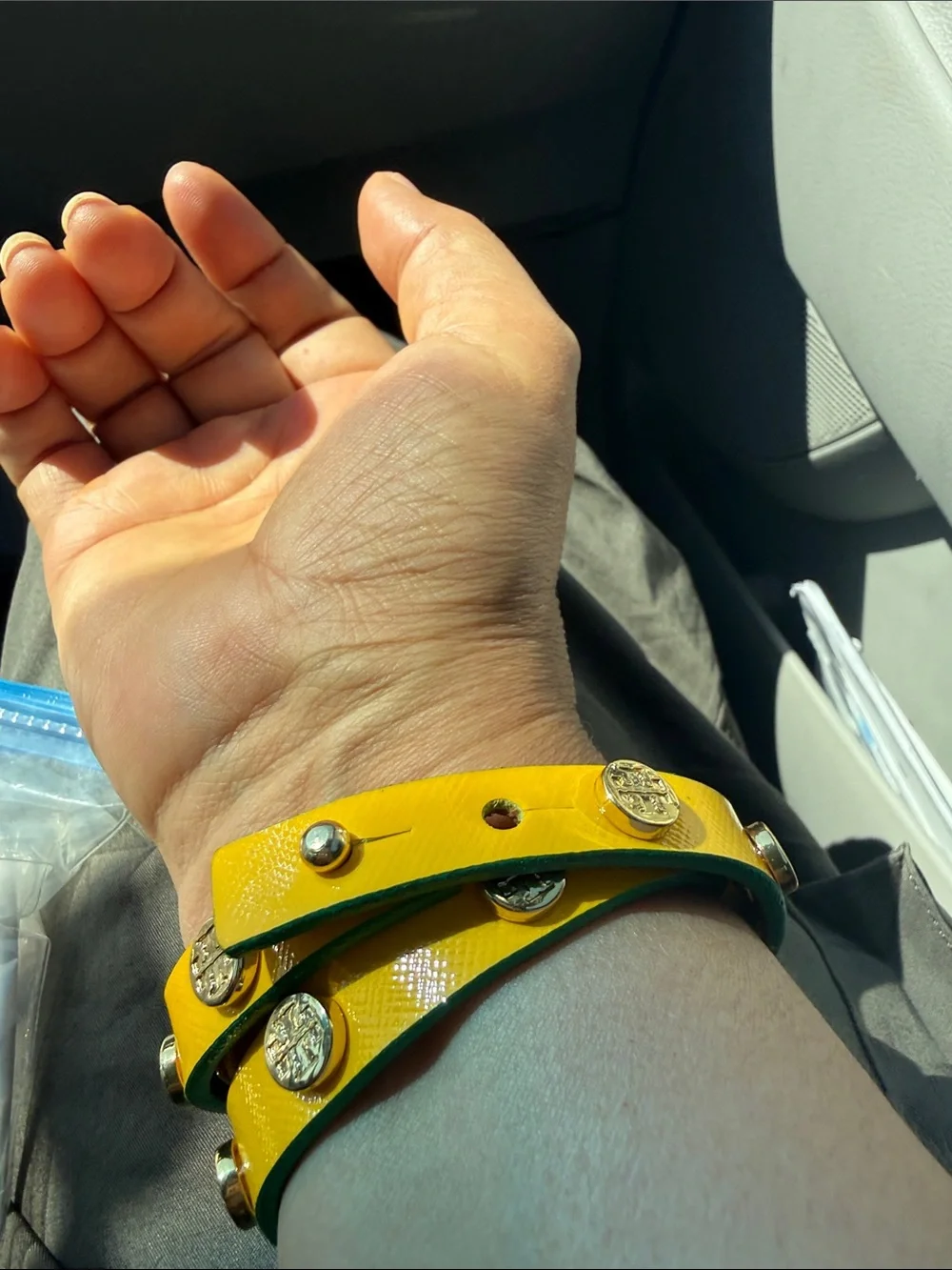 Tory Burch Yellow Double-Wrap Logo Stud Bracelet